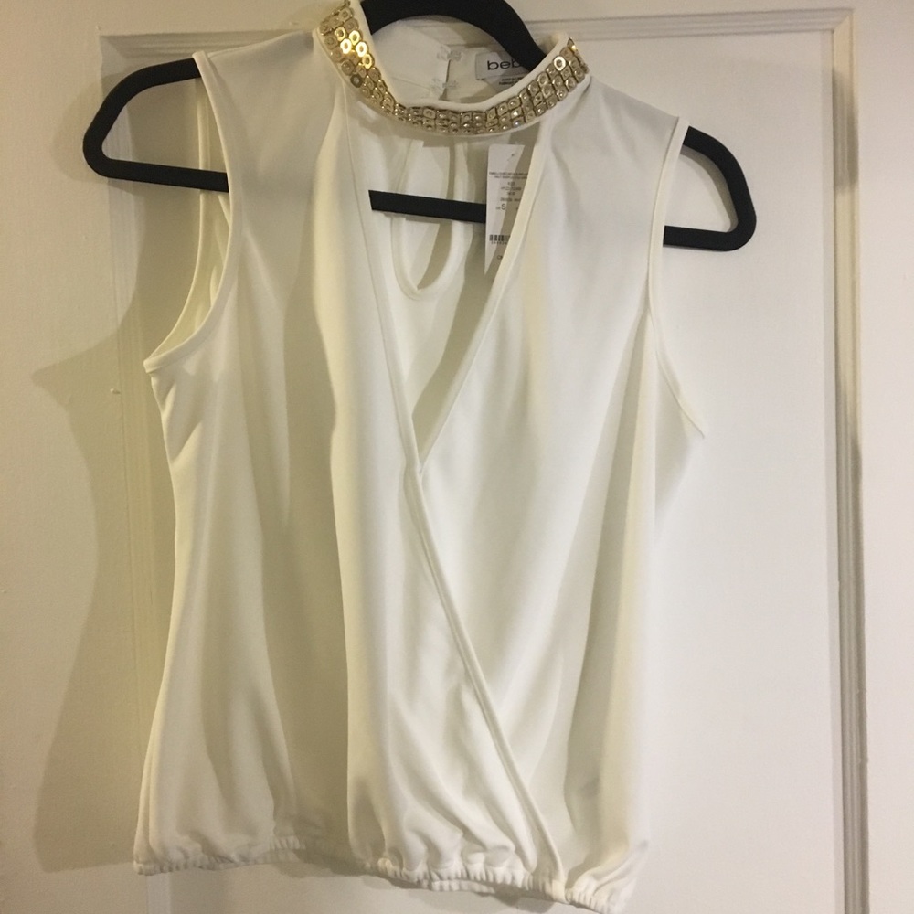 Bebe White and Gold Sequined Halter